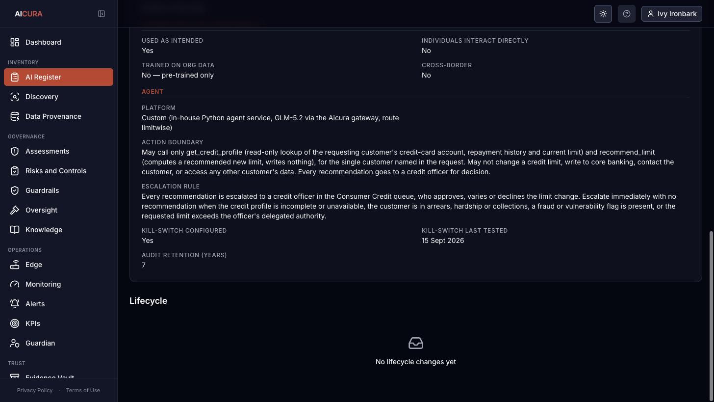 Register entry for an agent, Details tab in Aicura