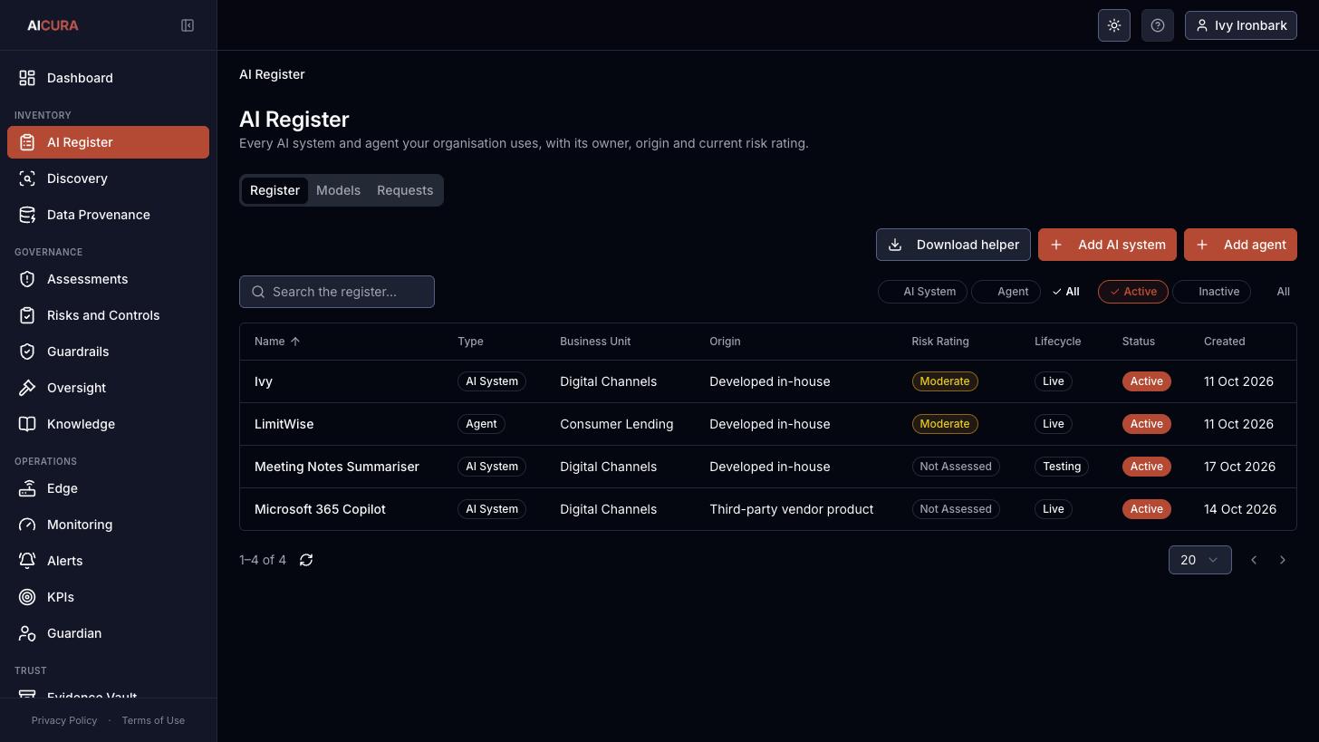 AI Register list in Aicura