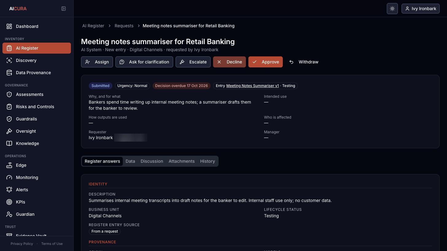 AI use request detail in Aicura