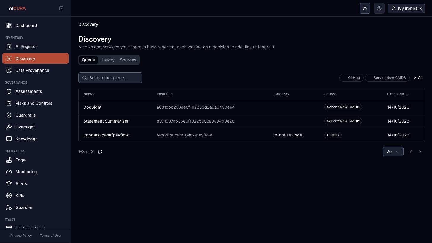 Discovery, Queue tab in Aicura