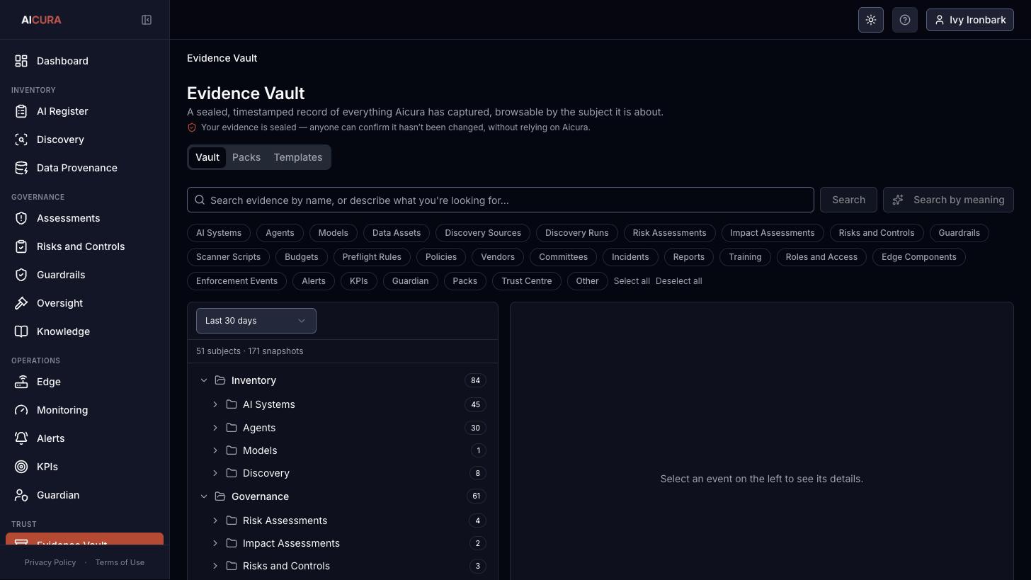 Evidence Vault, Vault tab in Aicura
