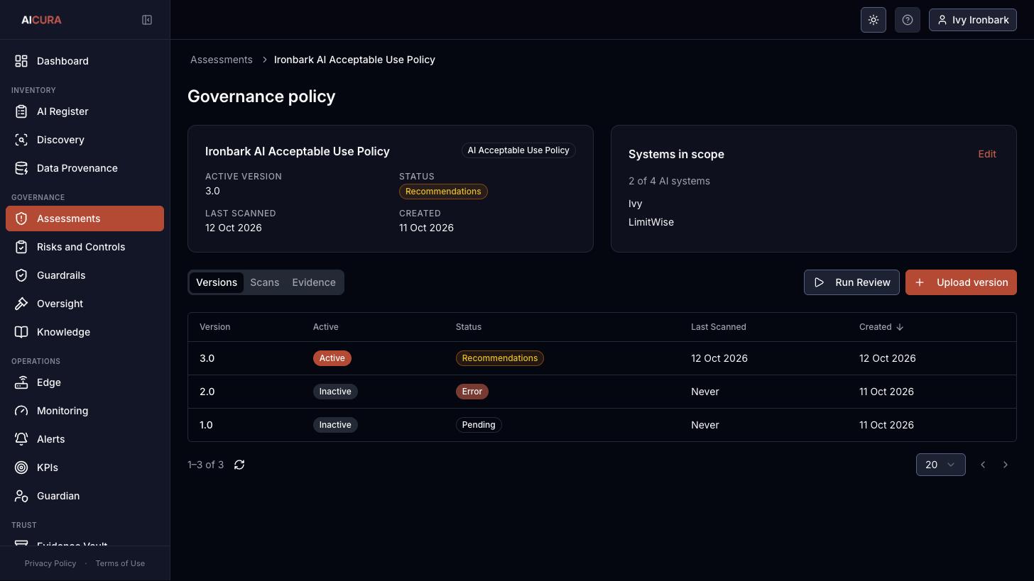 Governance policy detail in Aicura
