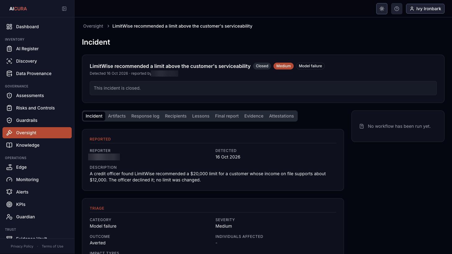 Oversight, incident detail in Aicura