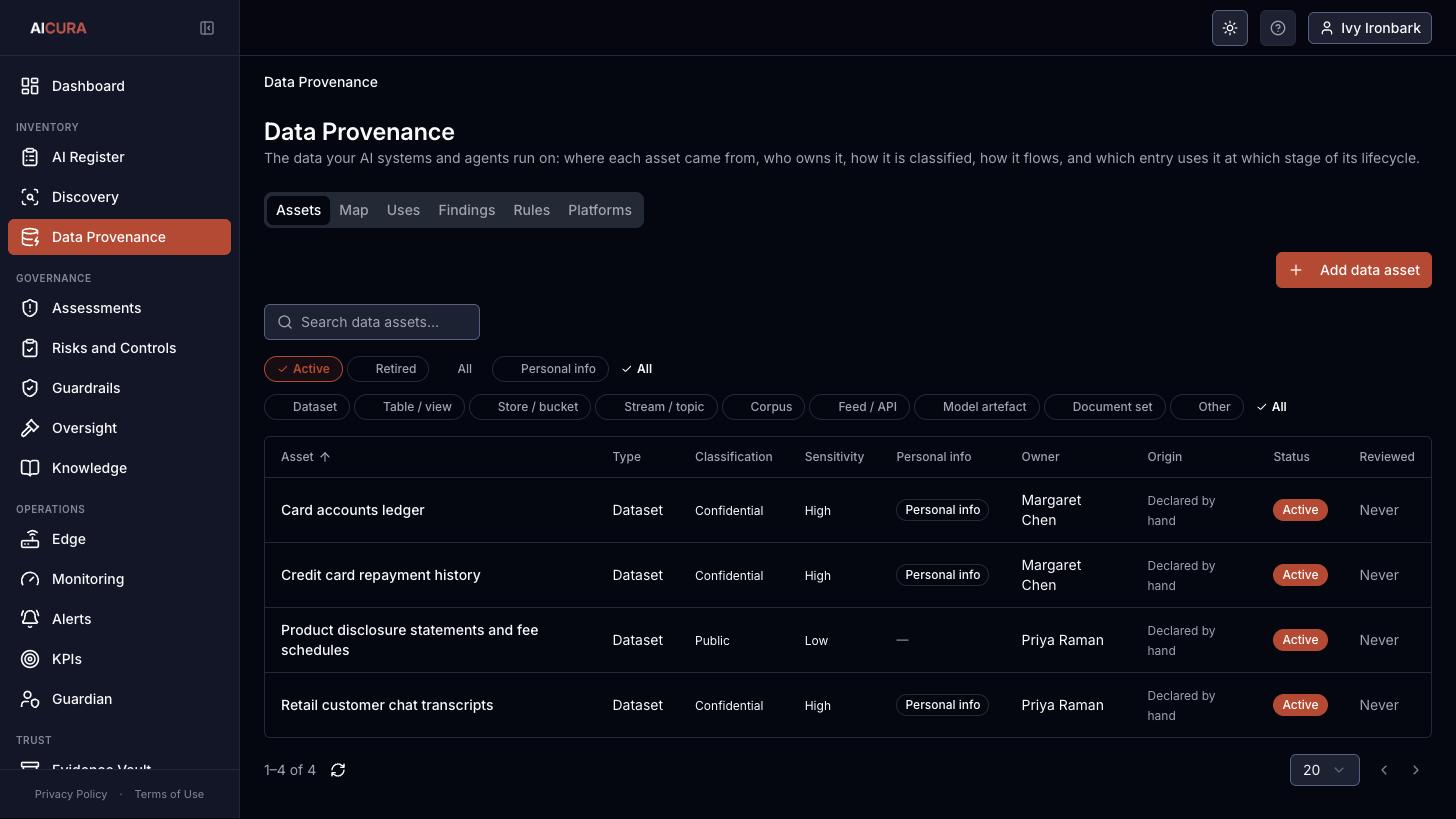 Data Provenance, Assets tab in Aicura