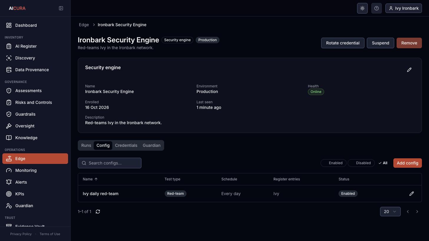 Security engine detail, Config tab in Aicura